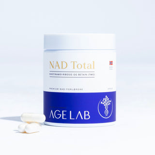 NAD Total® er vårt mest avanserte NAD+ tilskudd. 120 kapsler med Nikotinamid Ribosid (NR), TMG og Spermidin med 99% renhet for optimal omdannelse til NAD+ hos AgeLab.no