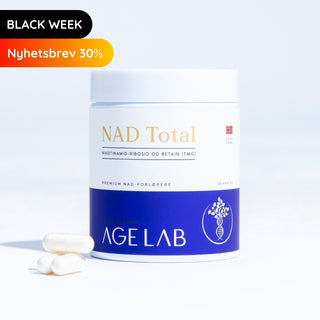 Black Friday NAD Total® er vårt mest avanserte NAD+ tilskudd. 120 kapsler med Nikotinamid Ribosid (NR), TMG og Spermidin med 99% renhet for optimal omdannelse til NAD+ hos AgeLab.no