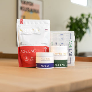 Kjøp Longevity startpakken. Inneholder NAD Total, Nordic Total og Kreatin – våre mest populære produkter – i en samlet  50 % rabatt. 
