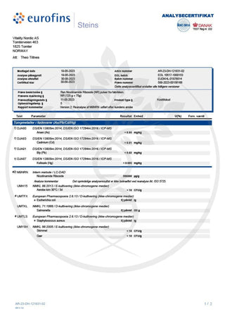 Analysesertifikat for Nikotinamid Ribosid (NR) - AgeLab.no